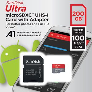 sandisk san disk scandisk ultra 400 256 200 8 16 32 64 128 sd kaart microSDXC micro adapter a1 ultra